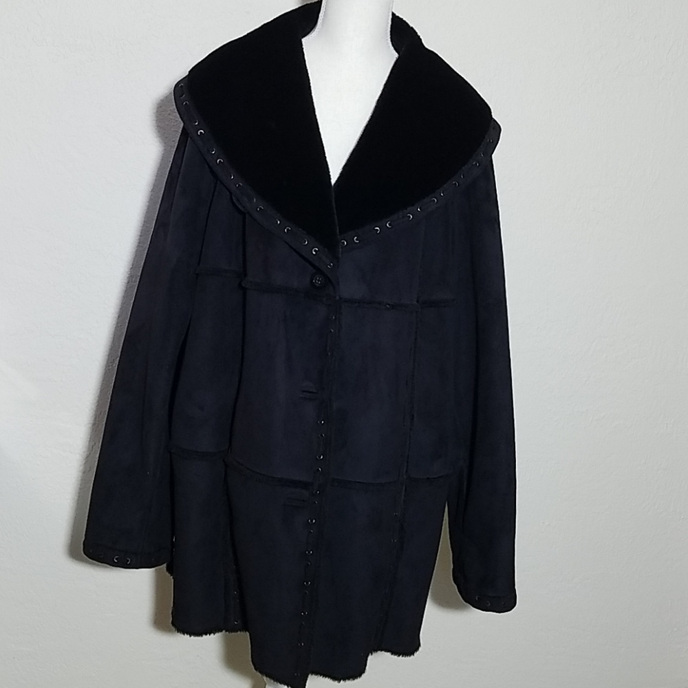 Black faux leather coat